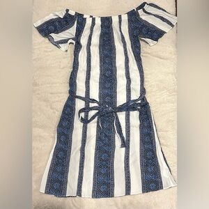 Michael Kors Blue and White Off The Shoulder Dress